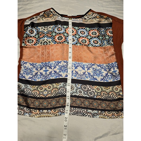 Zara‎ W/B Collection Womens Small Scarf Print Silky Feel Shirt Cap Sleeve Rust - Picture 2 of 7